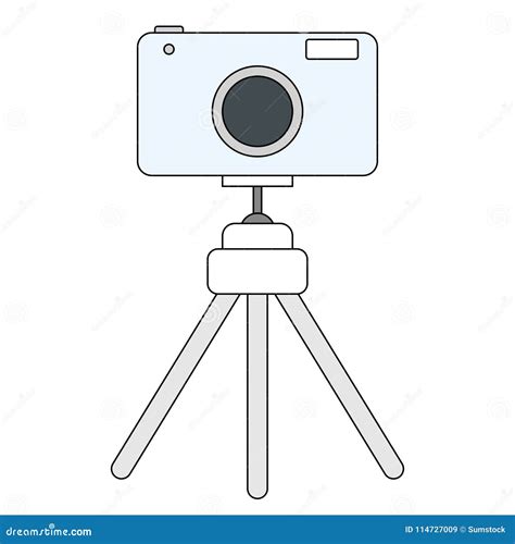 Camera On A Tripod Line Style Drawing Stock Vector Illustration Of