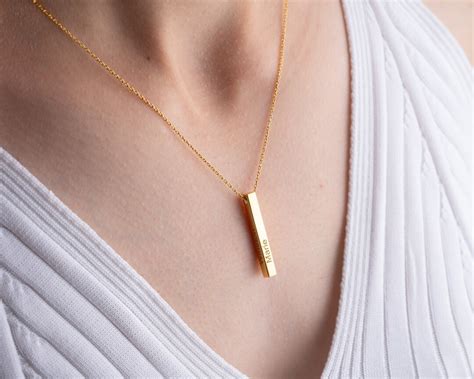 3d Vertical Bar Necklace Sterling Silver Engraved Name Necklace Vertical Bar Necklace Custom