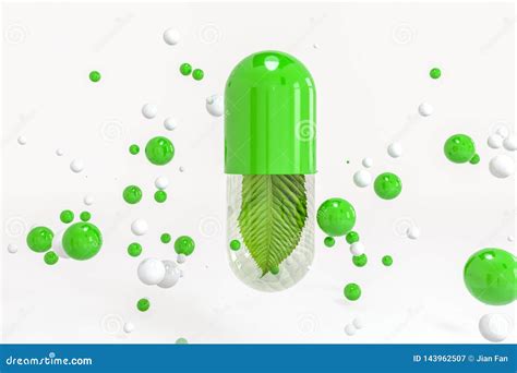 3d Rendering Green Capsule With Leaf In It Stock Illustration