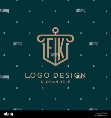 Fk Monogram Initial Logo Design With Shield And Pillar Shape Design