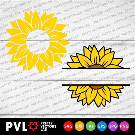 Split Sunflower Monogram Svg Sunflower Svg Eps Silhouette Sunflower Monogram Svg Girl Monogram