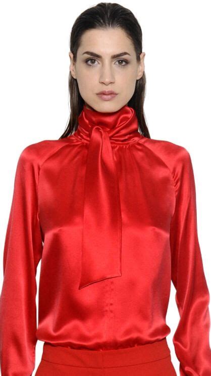 Bow Blouse Blouse And Skirt Satin Top Red Satin Silk Satin Satin