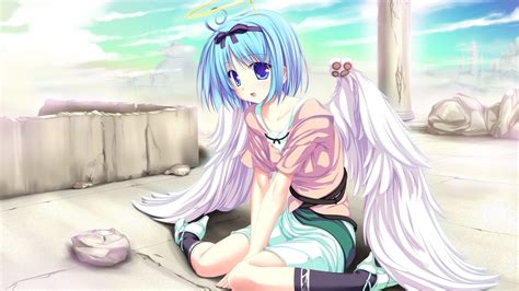 Wallpaper Blue hair anime girl, angel, wings 1920x1200 HD Picture, Image