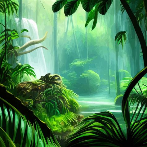 Premium Vector Tropical Botanical Landscape Vector Illustration With