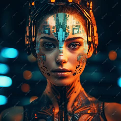 Premium Ai Image Artificial Intelligence Concept Portrait Of Futuristic Woman With Cybernetic