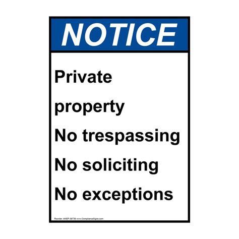 Private Property No Trespassing No Soliciting No Exceptions Sign Ansi