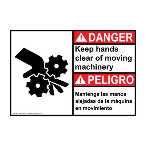 Danger Sign Keep Hands Clear Moving Machinery Bilingual Sign ANSI