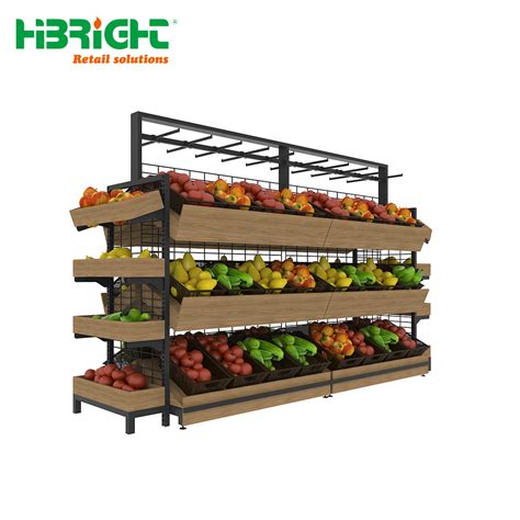 Wooden Fruit And Vegetable Display Rack For Supermarket Fruit