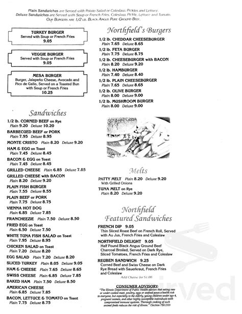 Northfield Restaurant menu in Northfield, Illinois, USA