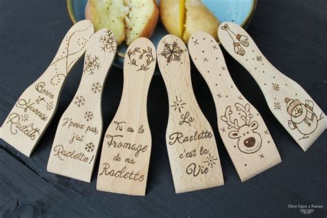 Lot de 6 spatules à raclette décorées gravées à la main et