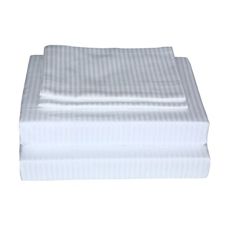 Just Linen Tc Cotton Sateen Stripe White Queen Piece Sheet