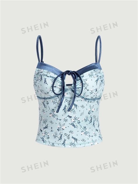 Shein Mod Floral Print Knot Front Crop Cami Top Shein Uk