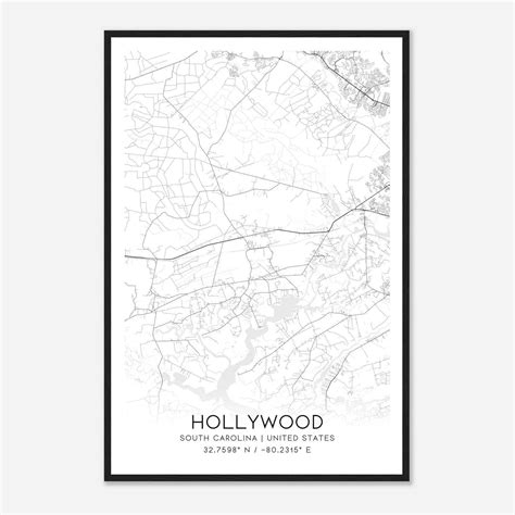 Hollywood South Carolina Map Poster, Modern Home Decor Wall Art Print