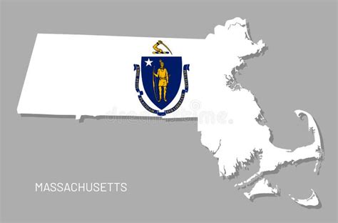 Map Of Massachusetts Usa Federal State With Flag Inside Stock Vector Illustration Of Geography