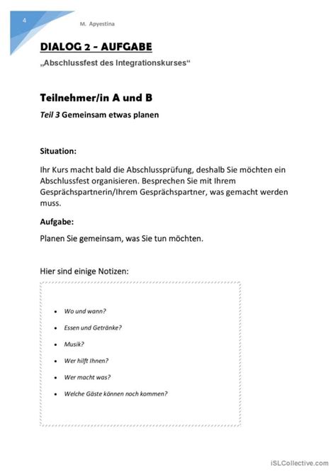 Dtz Sprechen Teil Dialoge Deutsch Daf Arbeitsbl Tter Pdf Doc