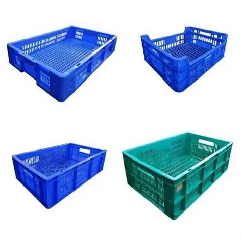 Blue Green Plain Rectangular Plastic Vegetable Crates 20 X13 X6