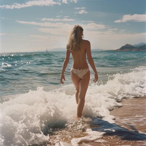 Premium Photo A Woman In A Bikini Walks Into The Ocean