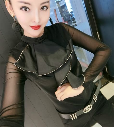 2019 Autumn Long Sleeve Stand Collar Elegant Satin Blouses Tops Women