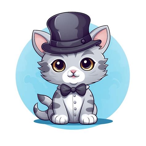 Gato De Dibujos Animados Con Sombrero De Copa Y Pajarita Sentado En El