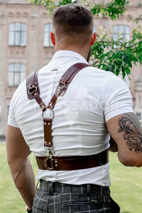 Men Harness For Shouldersmen Harness Brownchest Etsy Leather Braces