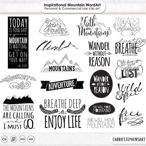 Mountain Word Art PNG & Inspirational Quote Clip Art, Printable Project ...