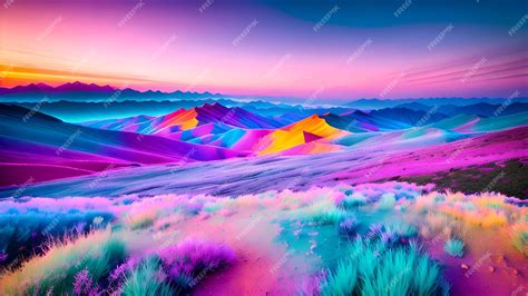 Premium Ai Image A Colorful Landscape With Mountains And A Rainbow