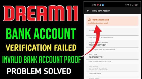 Dream Bank Account Verification Failed Problem Invalid Bank Account