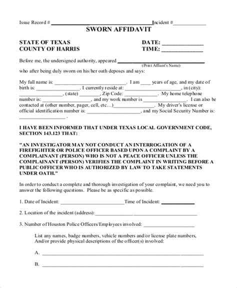 Free 8 Witness Affidavit Form Samples In Pdf Ms Word