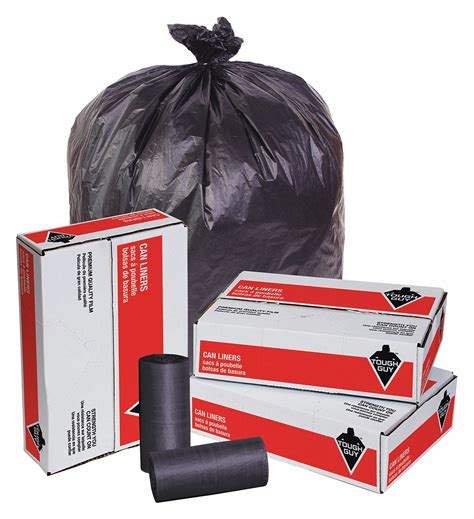 TOUGH GUY Trash Bags, 60 gal., Black, PK150 - 49P436|49P436 - Grainger