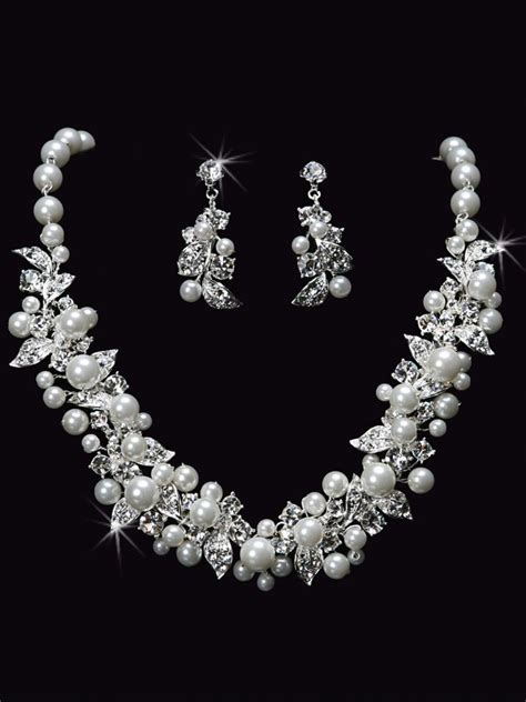 Ivory Pearl Bead And Rhinestone Wedding Jewelry Set Bridal Jewelry