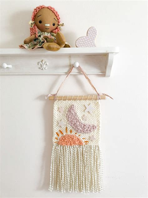 Personalizable Sun Moon Stars Nursery Wall Hanging Star Woven - Etsy