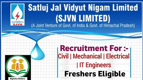 Sjvn Freshers New Recruitment Diploma B Tech Iti Sjvn