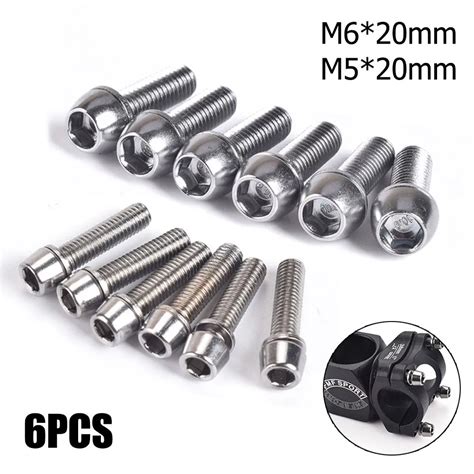 6PCS Ti Titanium Bolts M5x20mm M6x20mm Conical Head Srews With Washer