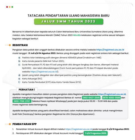 Tata Cara Pendaftaran Ulang Smm Penerimaan Mahasiswa Usu