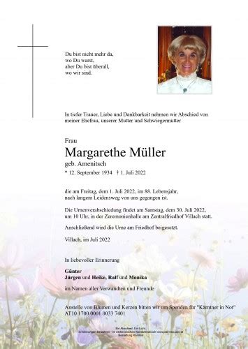 Parte für Margarethe Müller geb Amenitsch pax requiem