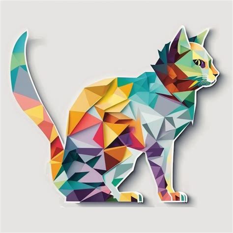 Un Gato Colorido Con Formas Geométricas En Un Fondo Blanco Foto Premium