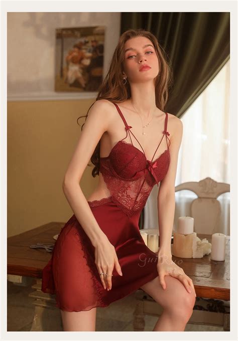 Ready Stock Satin Silk Padded Bra Cup Ribbon Babydoll Sleepwear Sexy Lingerie Baju Tidur Sexy