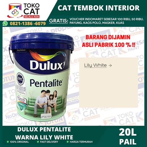 Jual CAT TEMBOK INTERIOR PREMIUM DULUX PENTALITE WARNA LILY WHITE 20 L