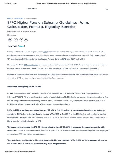 Higher Pension Scheme In Epfo Guidelines Form Calculation Formula