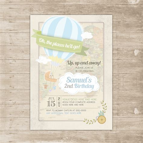 Hot Air Balloon Birthday Invitations Background Free Invitation Template
