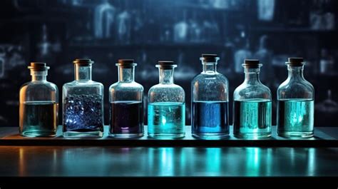 Premium AI Image | Various of bottles with colorful magic potion in laboratory