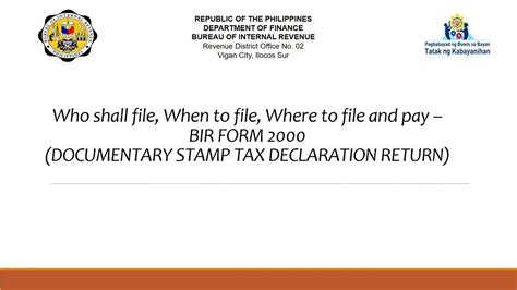 DOCUMENTARY STAMP TAX DECLARATION RETURN BIR FORM No 2000 YouTube