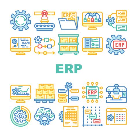 Erp Enterprise Resource Planning Icons Set Vector Vector Art