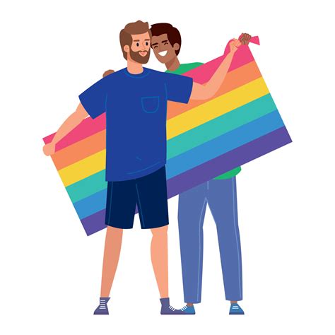 Pareja Gay Con Bandera Vector En Vecteezy