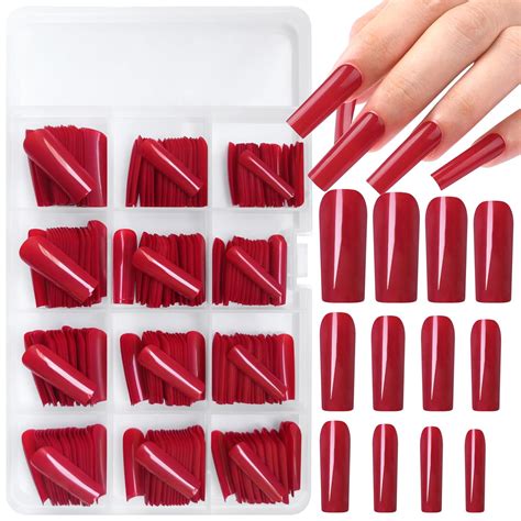 Amazon AddFavor 240pcs Red Press On Nails Long Square Fake Nails