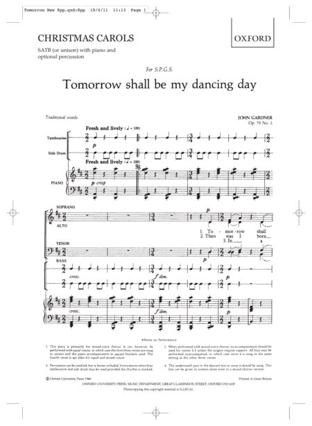 Tomorrow Shall Be My Dancing Day By John Gardner 4 Part Digital