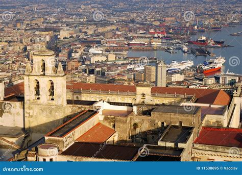 Aerial View Of Naples Port And Castle Bell Tower Stock Image Image Of