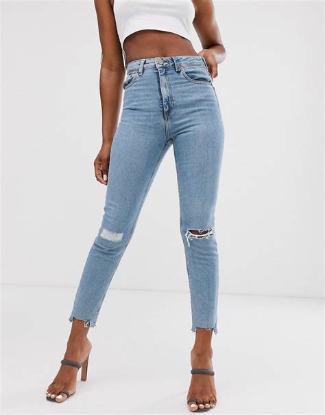 Asos Design High Rise Farleigh Slim Mom Jeans In Light Vintage Wash