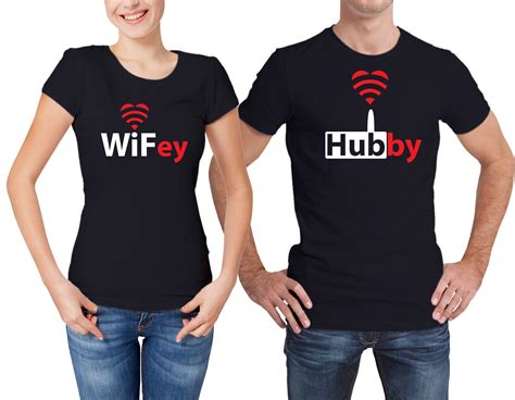 His And Hers Matching Wifey And Hubby Black T Shirts Set Couple T Shirts Wifi And Hub By