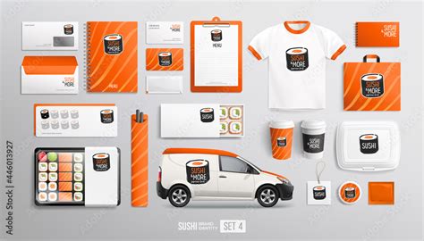 Sushi Bar Restaurant Brand Identity With Logo On Food Package And Items